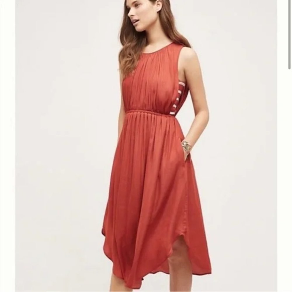 Anthropologie Rust Red Sleeveless Midi Dress